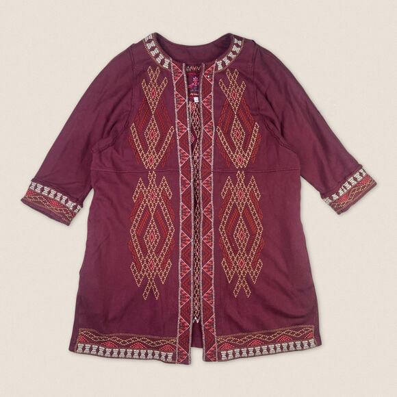 Johnny Was Sweaters - Johnny Was Embroidered Purple Multicolor Kimono Cardigan - Size Small